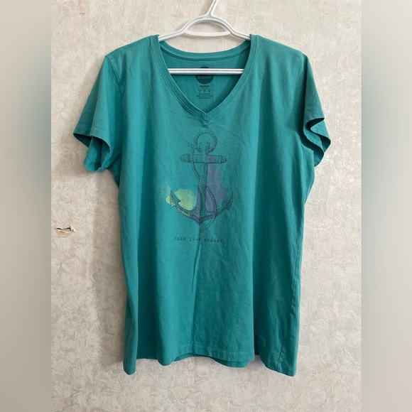 Life is Good women's large short sleeve green v neck top - Picture 1 of 8